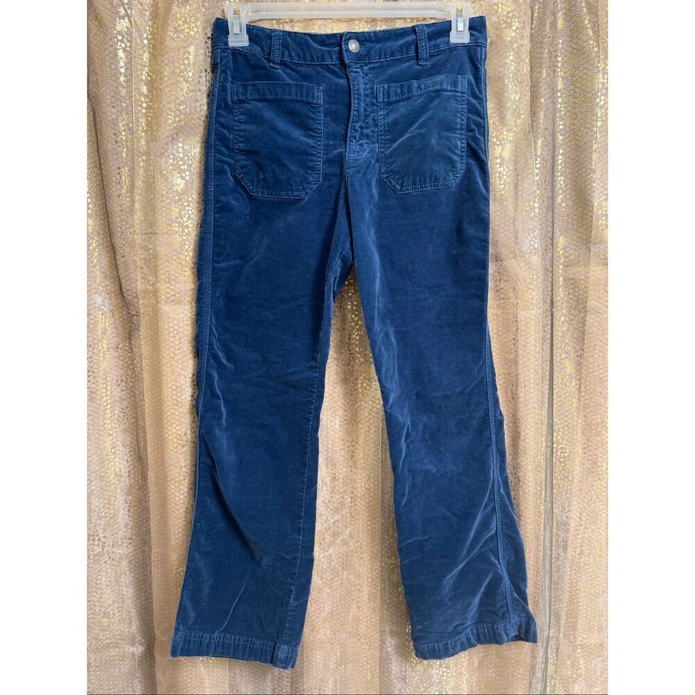 Free People High Time Velvet Kick Flare Crop Blue Pants Size 8